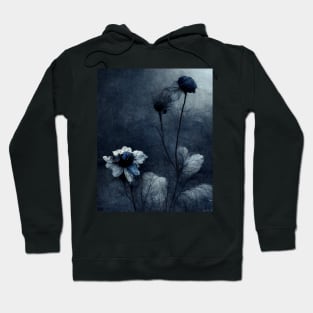 Lonely Withered Flowers in Shades of Dark Blue and Grey Hoodie